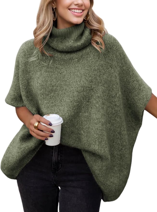 Womens Turtleneck Short Batwing Sleeve Sweater