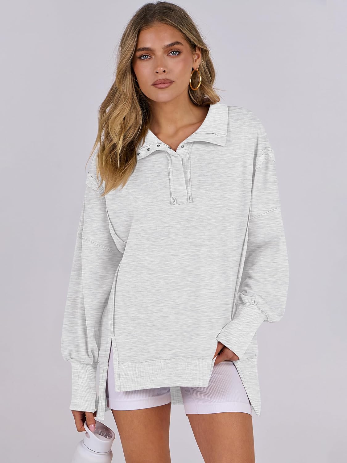 Women's Oversized Casual Loose Button Up Henley Pullover Sweatshirts