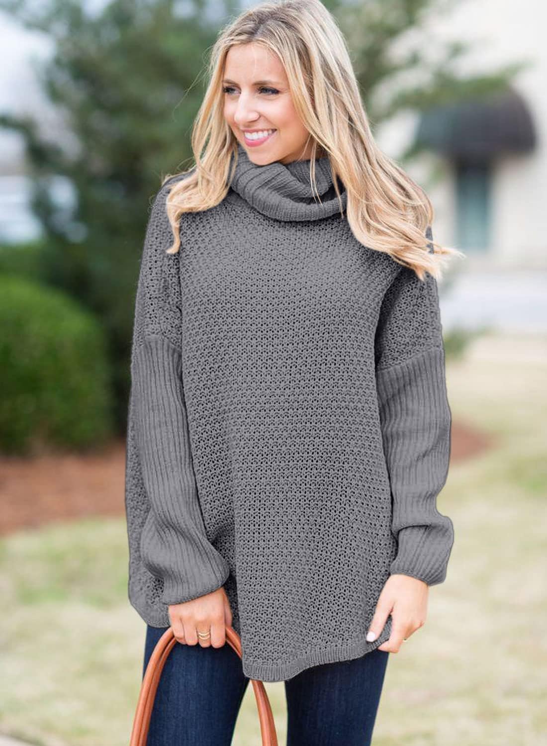 Women's Oversized Turtleneck Long Sleeve Casual Pullover Knit Tunic Sweater