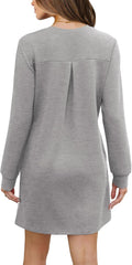 Women Long Sleeve Casual Crewneck Mini Dress with Pockets