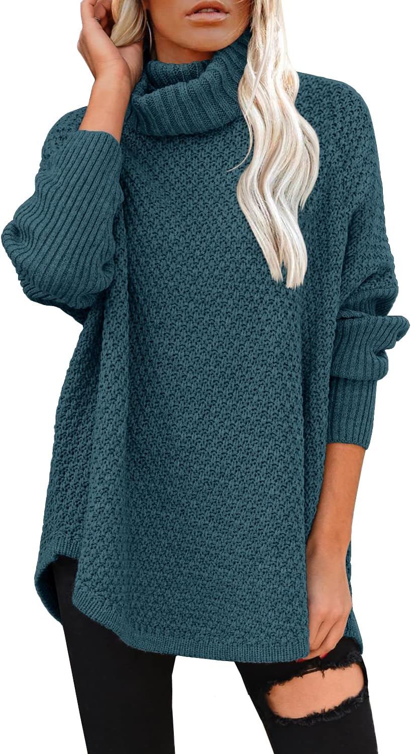 Women's Oversized Turtleneck Long Sleeve Casual Pullover Knit Tunic Sweater