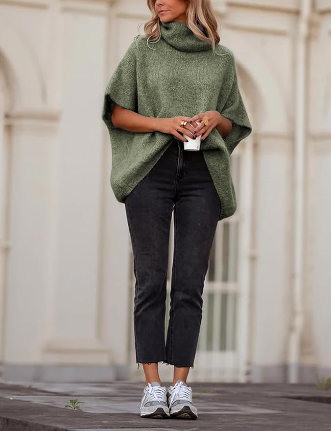 Womens Turtleneck Short Batwing Sleeve Sweater
