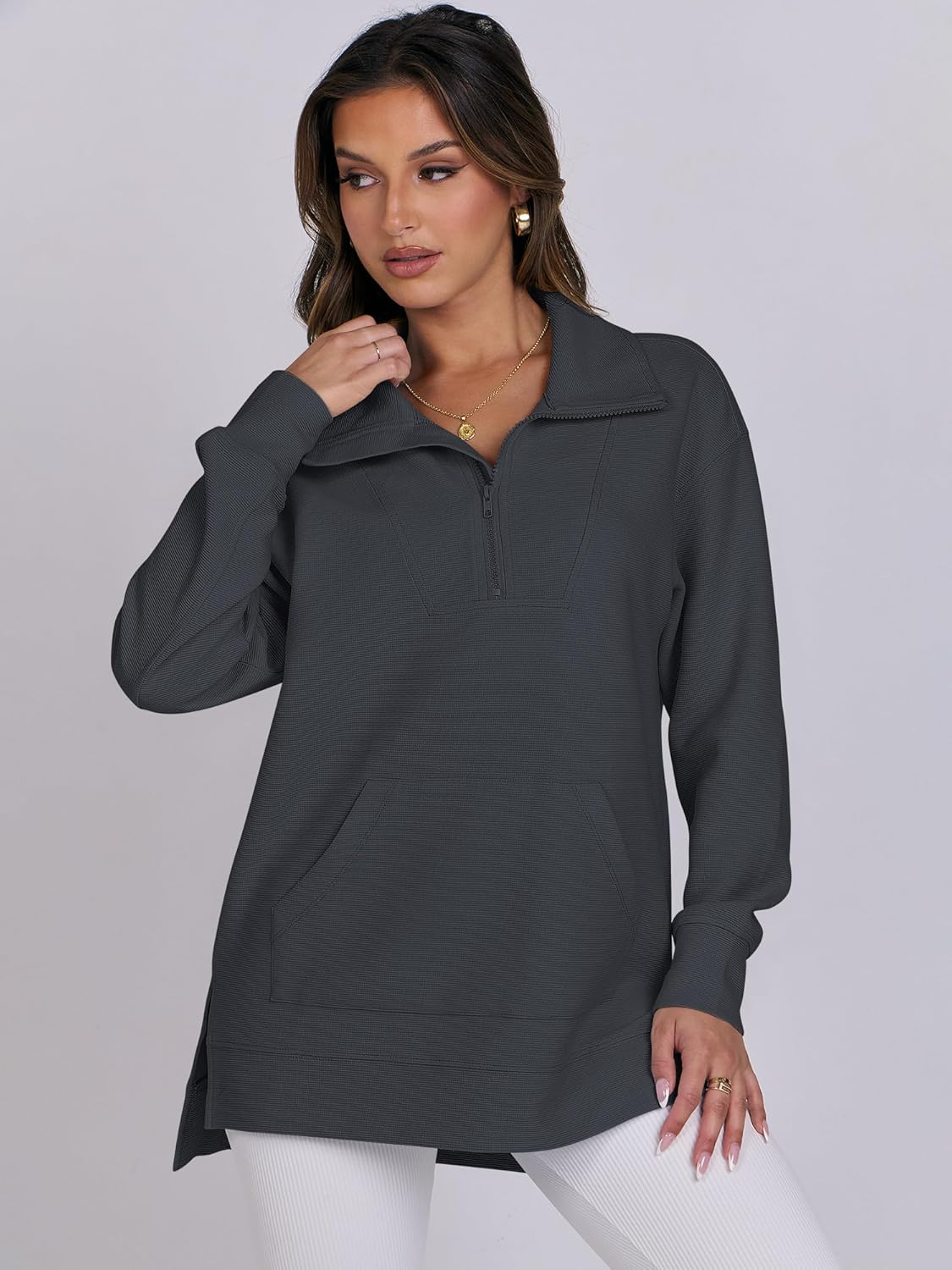 Oversized High Neck Half Zip Knit Sweatshirts