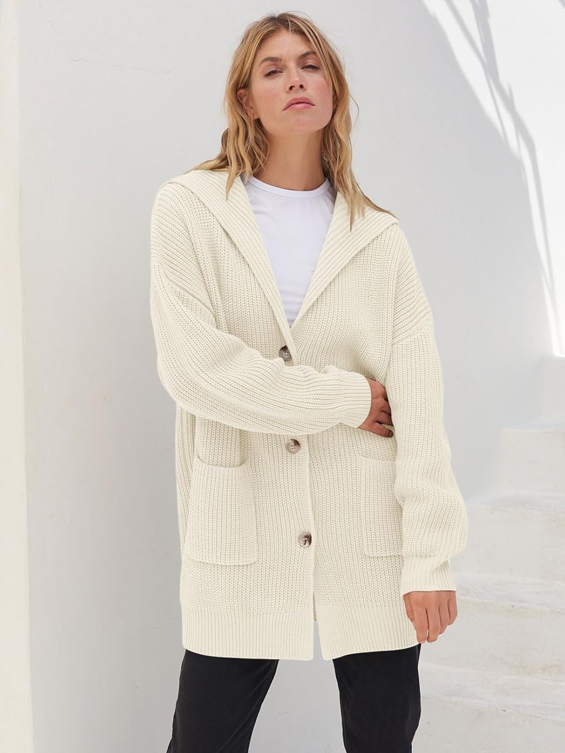 Women's Long Sleeve Button Lapel Oversized Cardigan