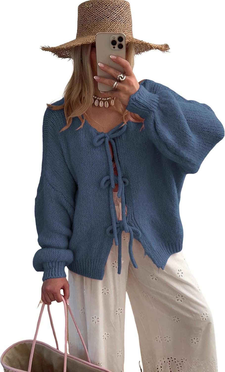 Bowtie Oversized Knit Sweater Cardigan