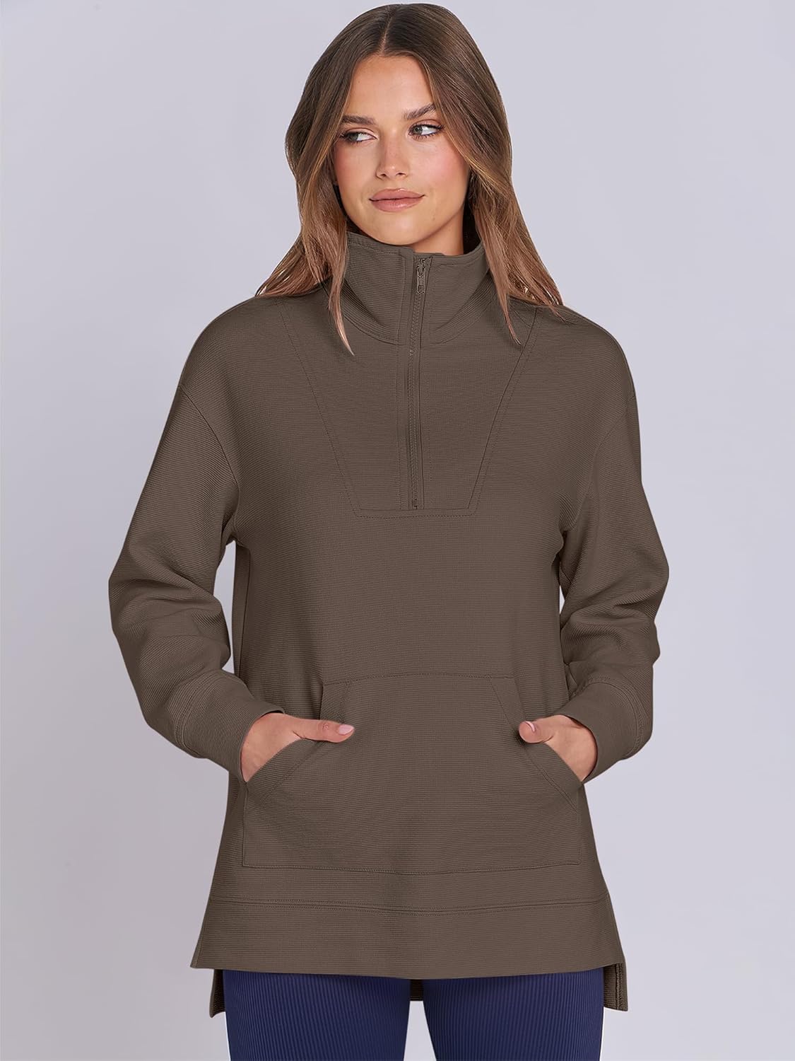 Oversized High Neck Half Zip Knit Sweatshirts