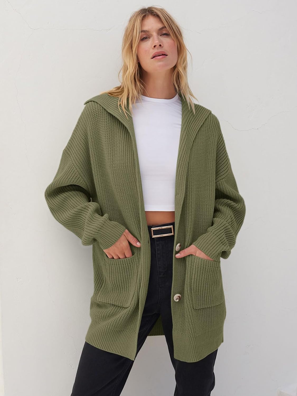 Women's Long Sleeve Button Lapel Oversized Cardigan