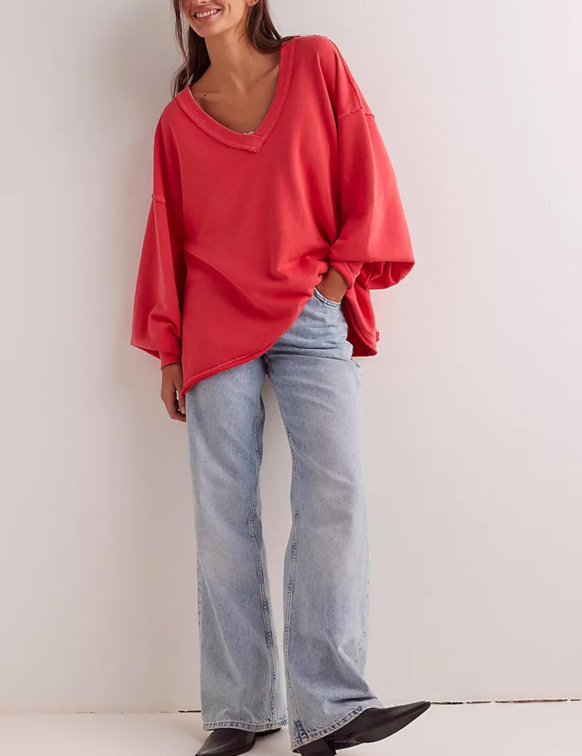 V-Neck Long Sleeve Pullover Sweatshirts