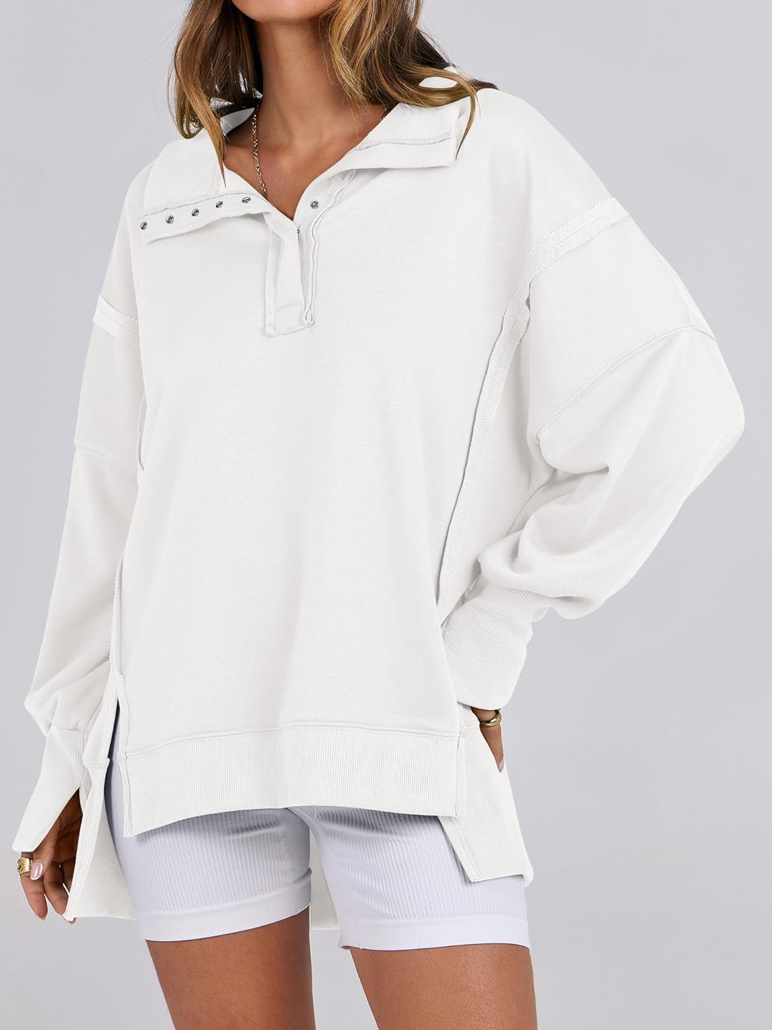 Women's Oversized Casual Loose Button Up Henley Pullover Sweatshirts