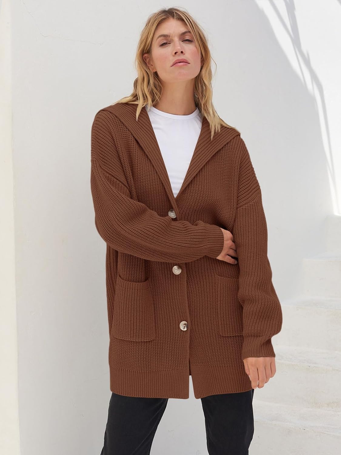 Women's Long Sleeve Button Lapel Oversized Cardigan