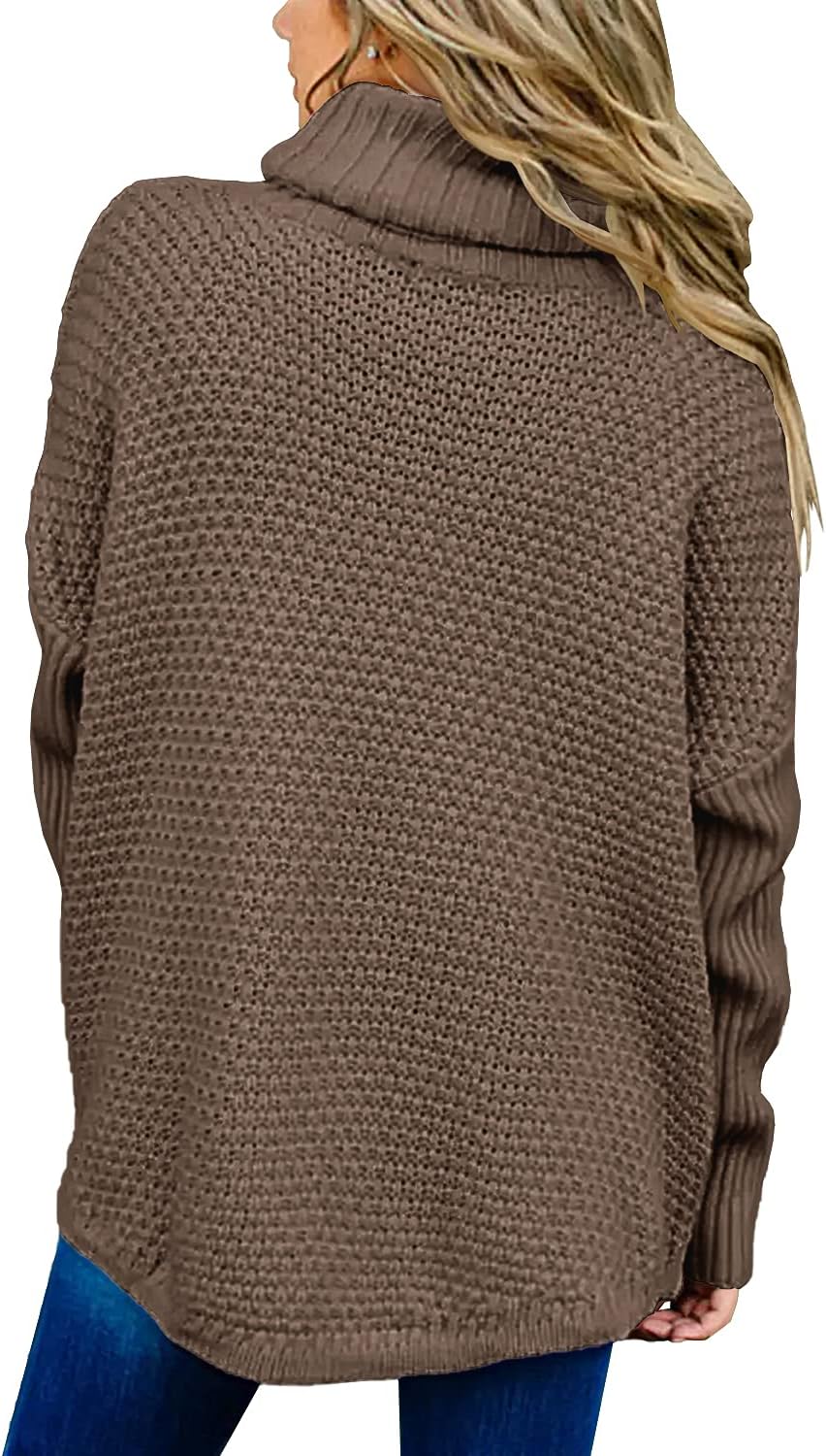 Women's Oversized Turtleneck Long Sleeve Casual Pullover Knit Tunic Sweater