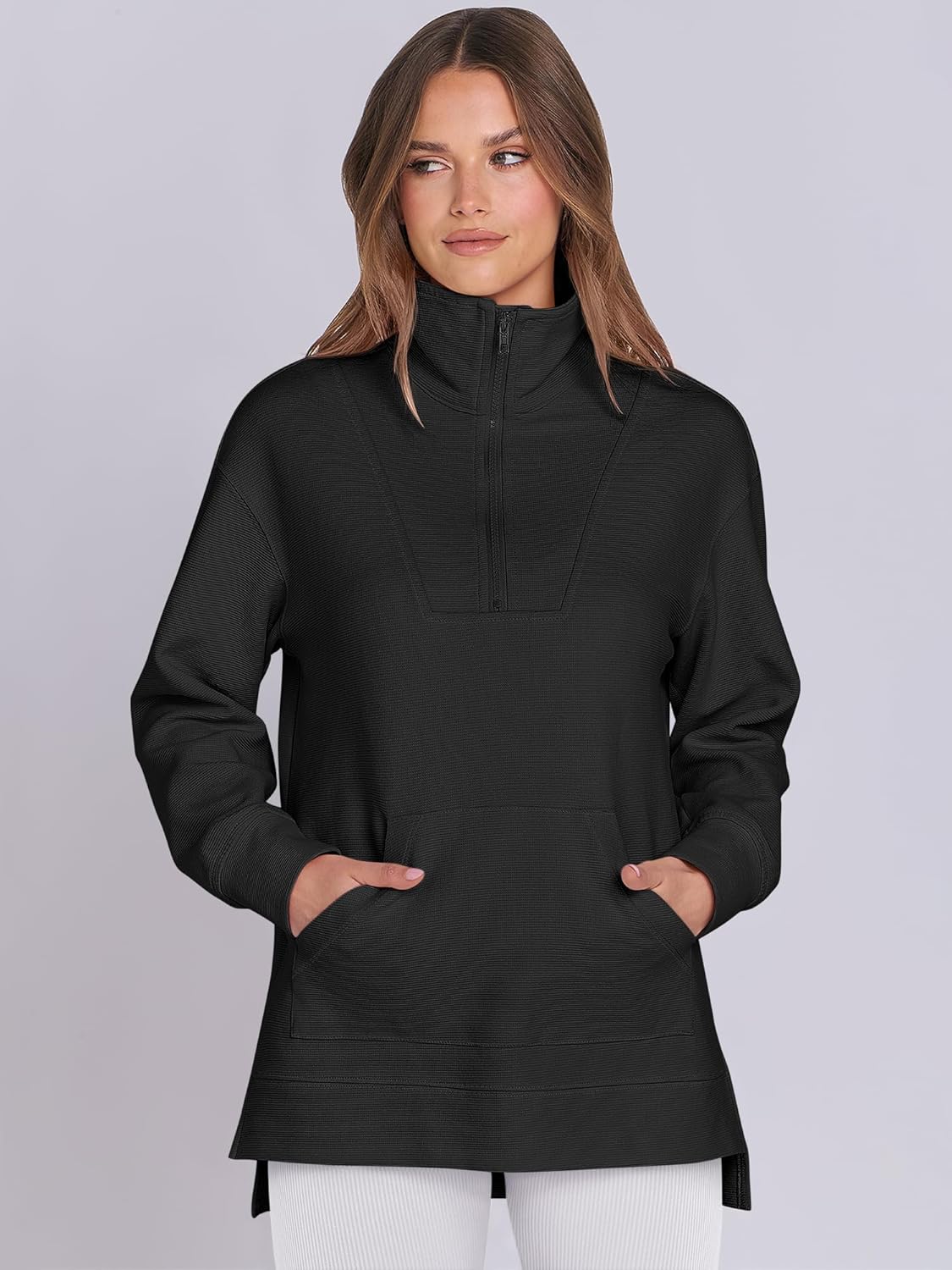 Oversized High Neck Half Zip Knit Sweatshirts