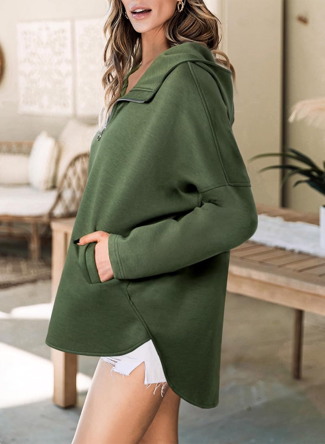 Women's Long Sleeve Half Zipper Pocket Sweatshirt Pullover -Buy 2 Free Shipping