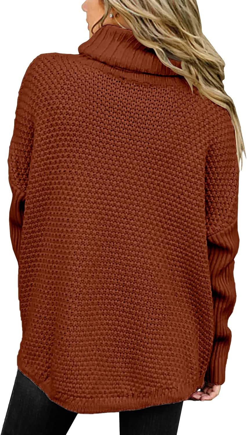 Women's Oversized Turtleneck Long Sleeve Casual Pullover Knit Tunic Sweater