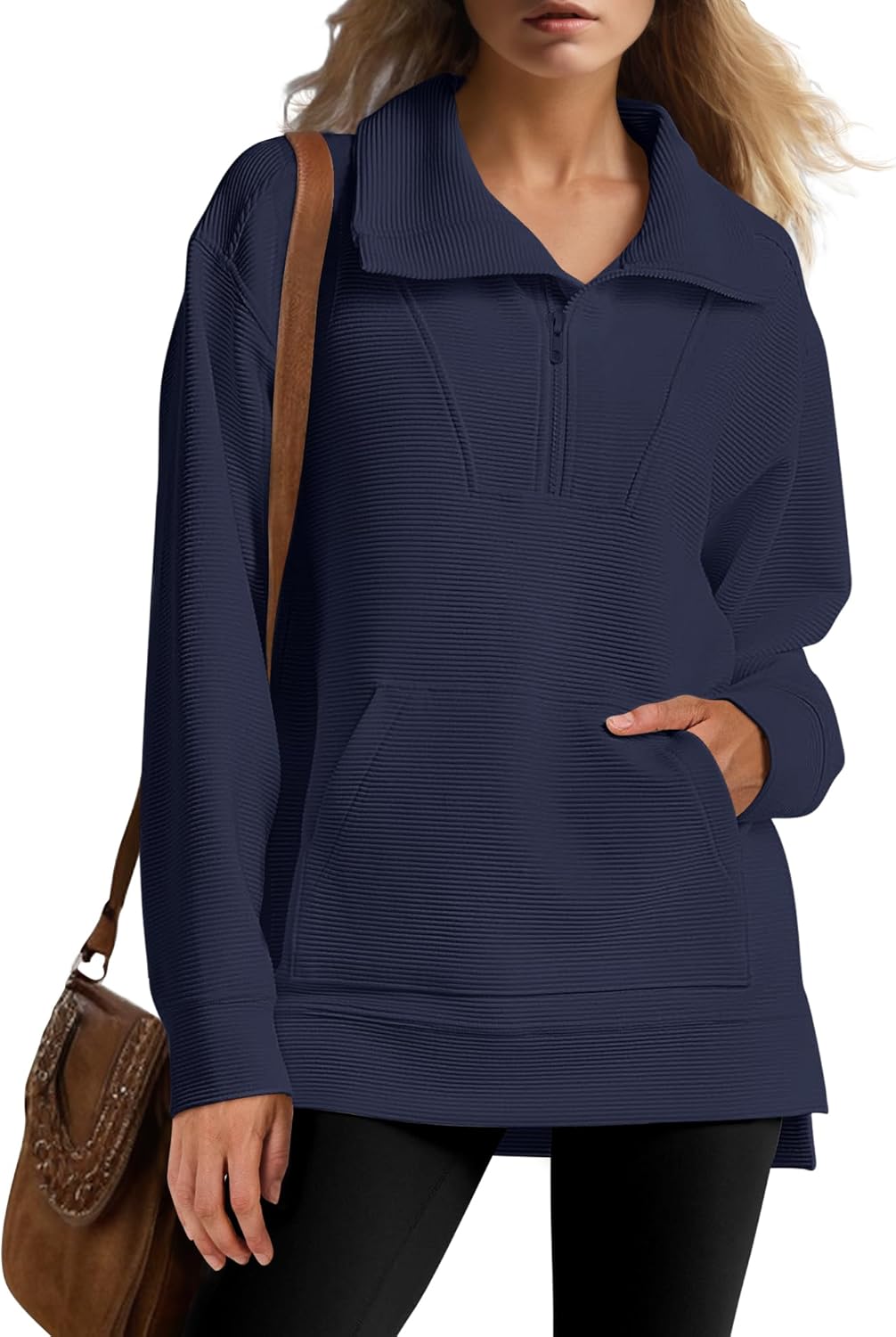 Oversized High Neck Half Zip Knit Sweatshirts