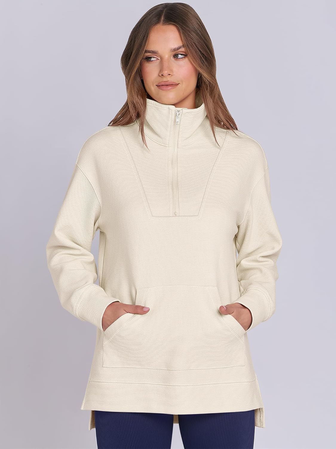 Oversized High Neck Half Zip Knit Sweatshirts