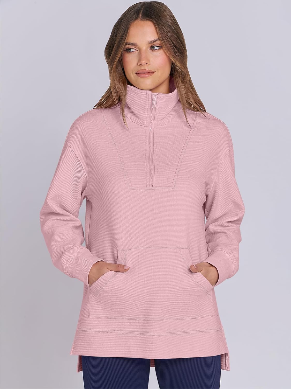 Oversized High Neck Half Zip Knit Sweatshirts