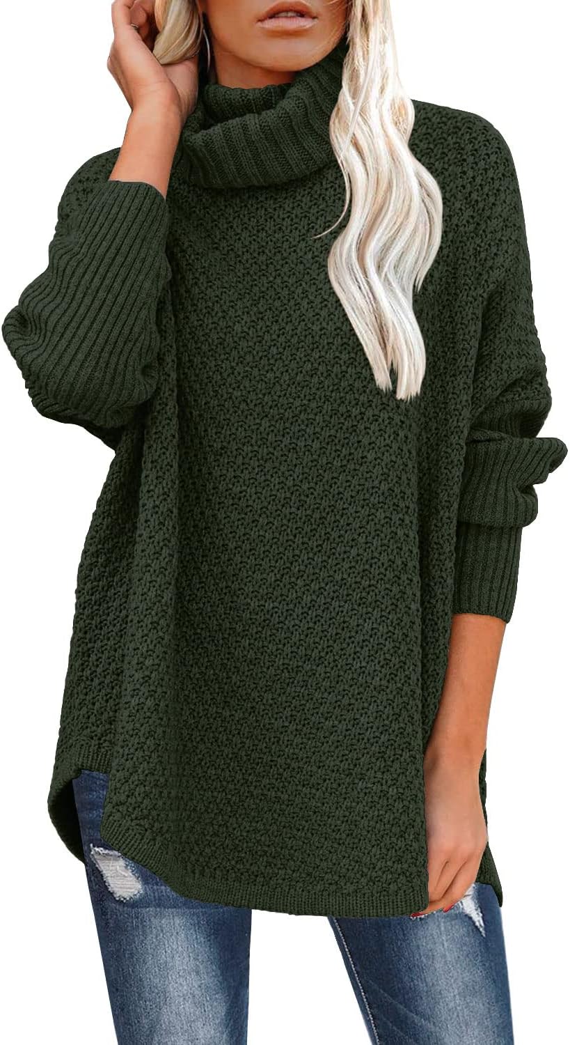 Women's Oversized Turtleneck Long Sleeve Casual Pullover Knit Tunic Sweater