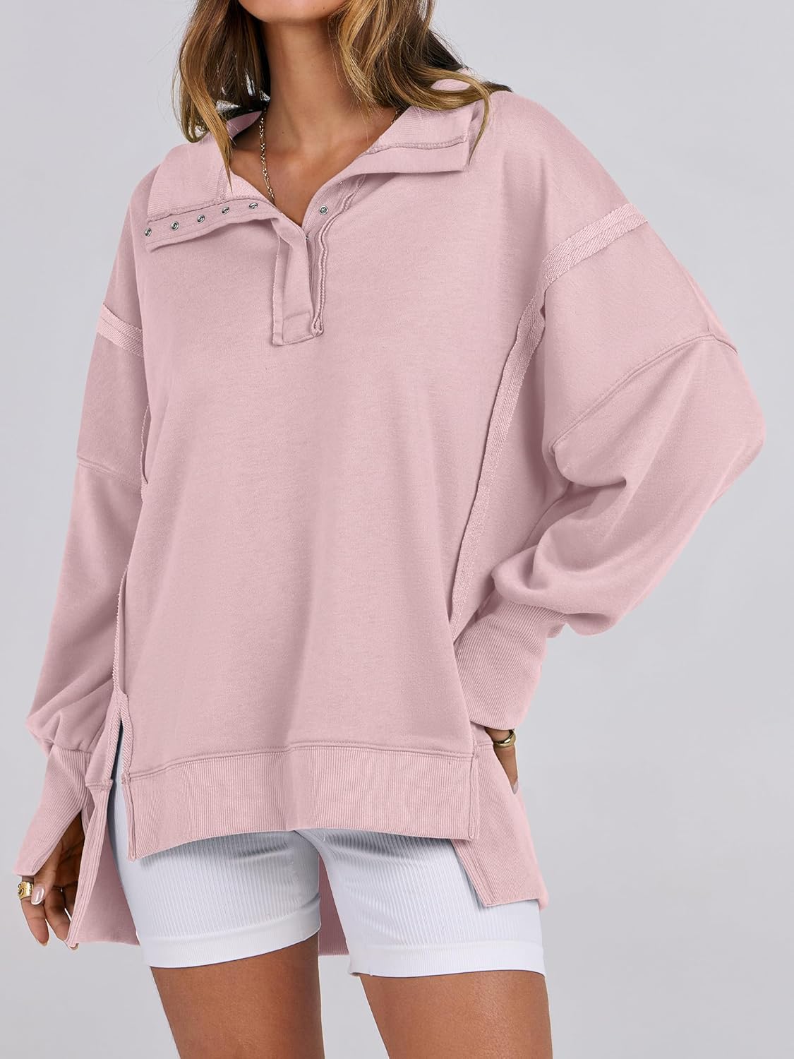 Women's Oversized Casual Loose Button Up Henley Pullover Sweatshirts