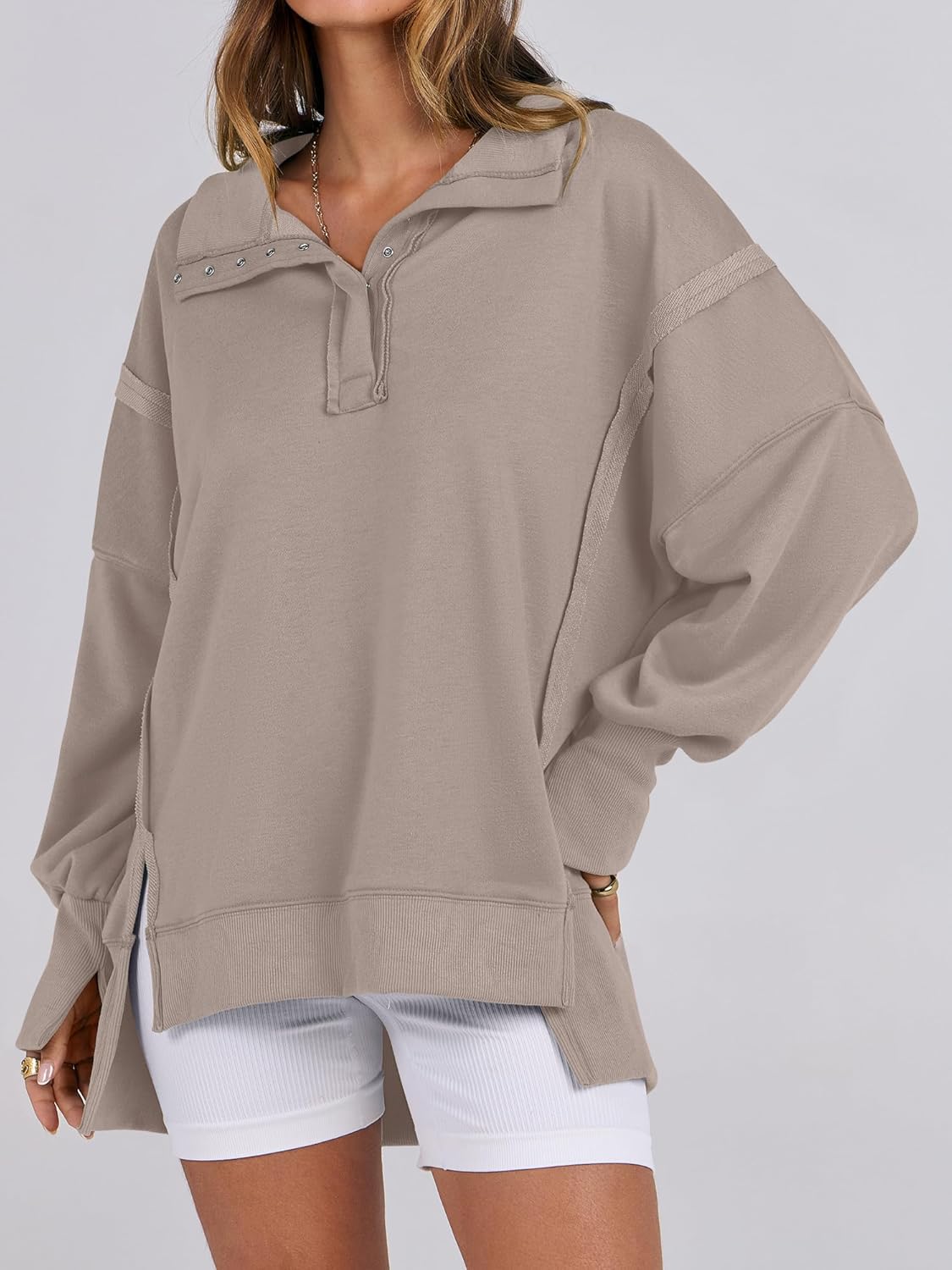 Women's Oversized Casual Loose Button Up Henley Pullover Sweatshirts