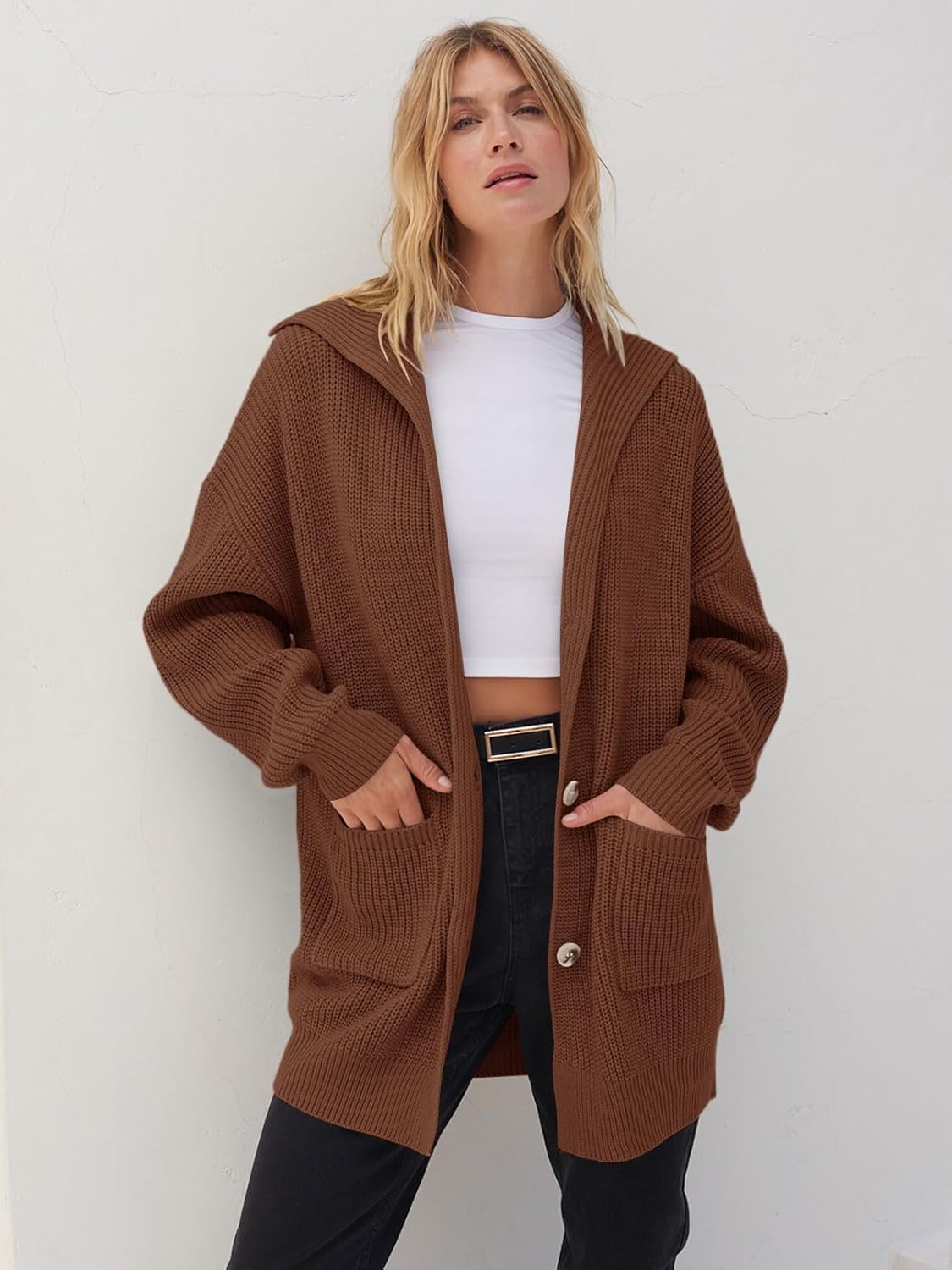Women's Long Sleeve Button Lapel Oversized Cardigan