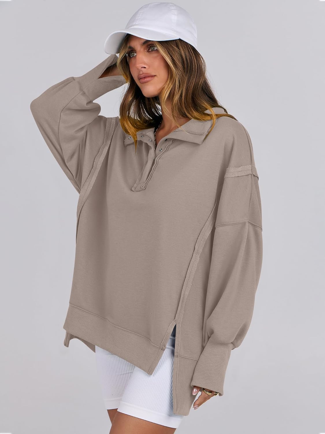 Women's Oversized Casual Loose Button Up Henley Pullover Sweatshirts