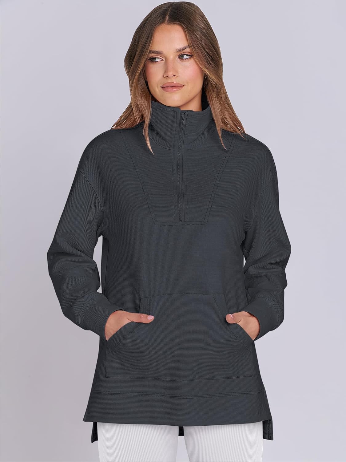 Oversized High Neck Half Zip Knit Sweatshirts