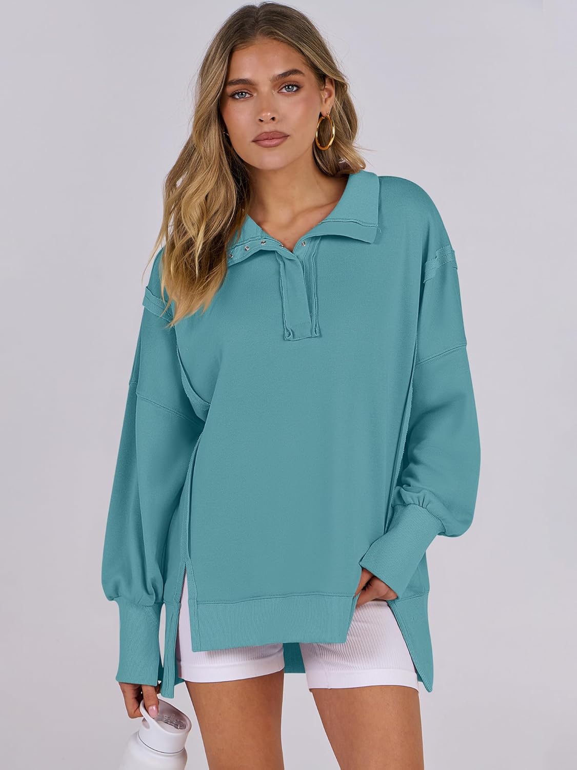Women's Oversized Casual Loose Button Up Henley Pullover Sweatshirts