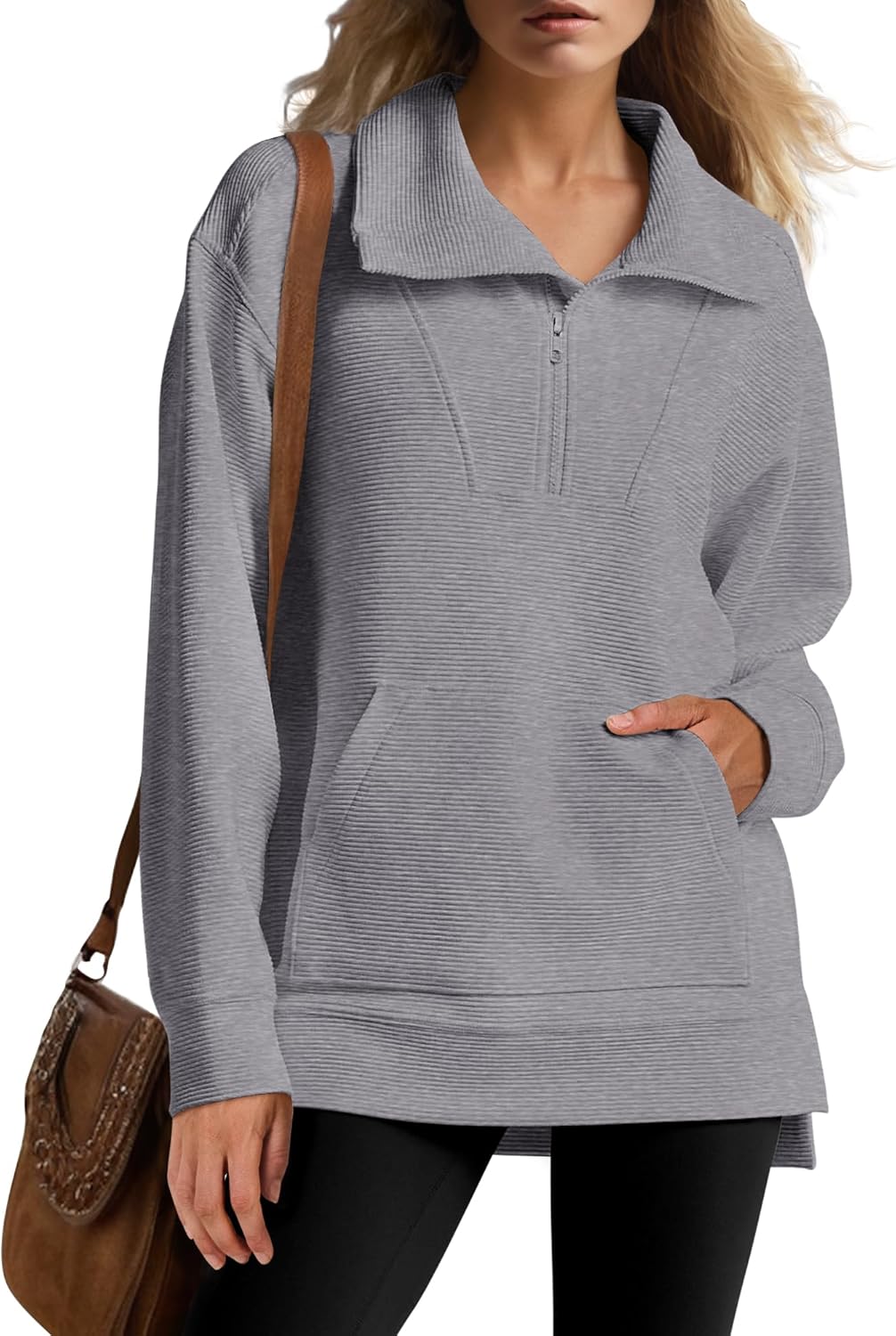 Oversized High Neck Half Zip Knit Sweatshirts