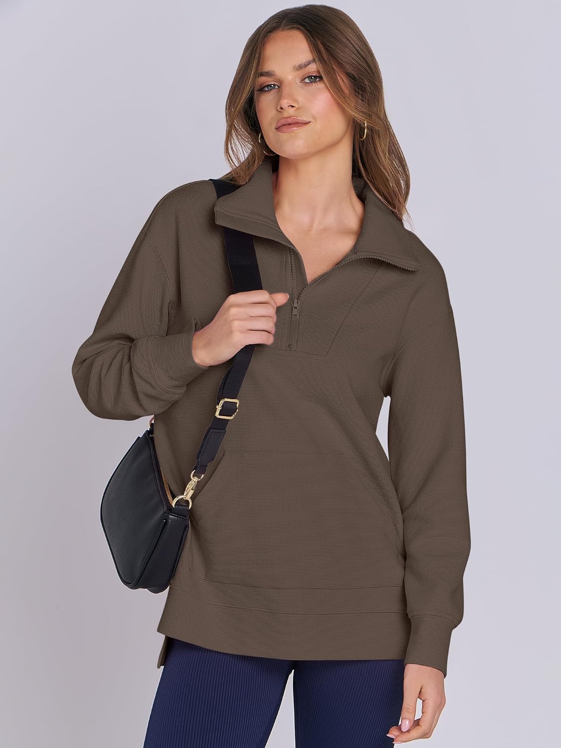 Oversized High Neck Half Zip Knit Sweatshirts