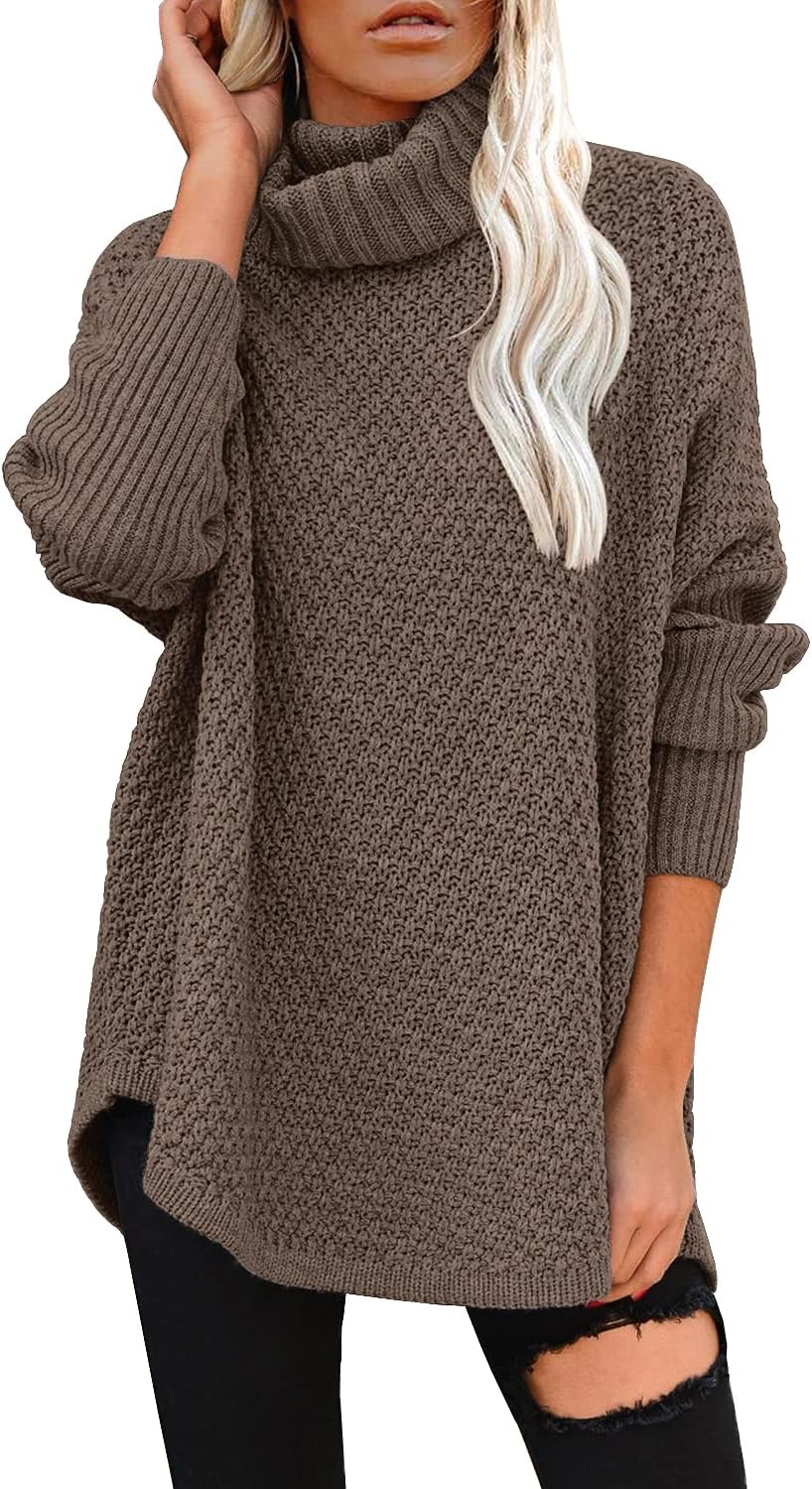 Women's Oversized Turtleneck Long Sleeve Casual Pullover Knit Tunic Sweater