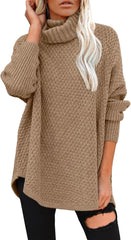 Women's Oversized Turtleneck Long Sleeve Casual Pullover Knit Tunic Sweater