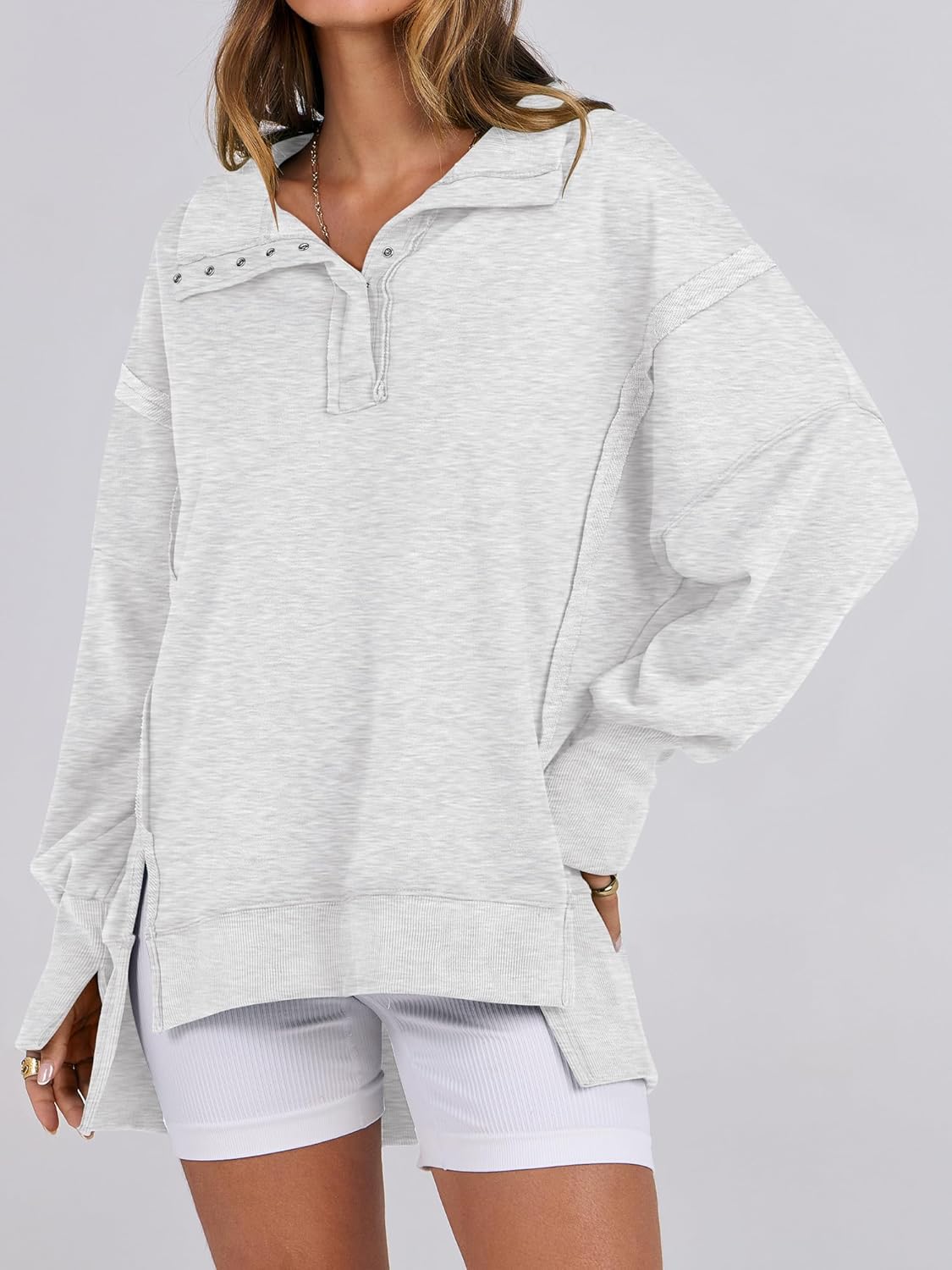 Women's Oversized Casual Loose Button Up Henley Pullover Sweatshirts