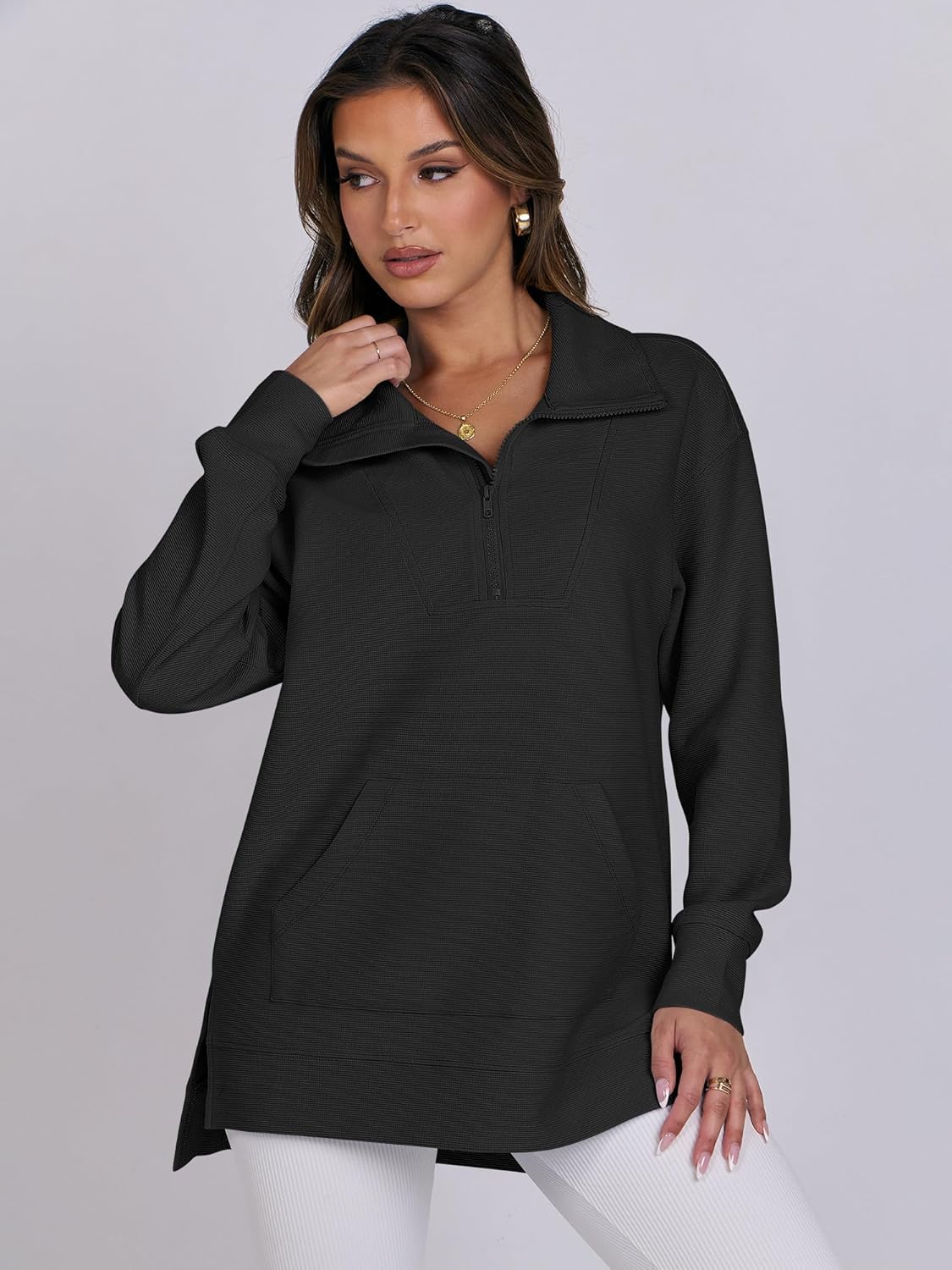 Oversized High Neck Half Zip Knit Sweatshirts