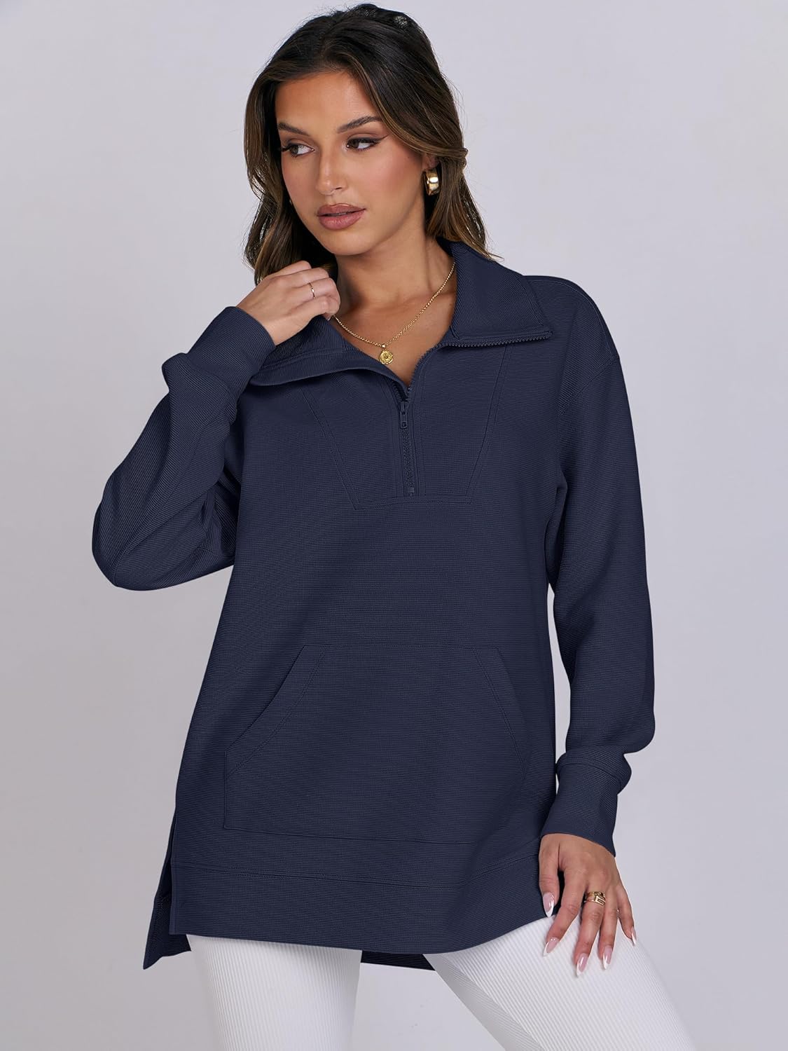 Oversized High Neck Half Zip Knit Sweatshirts