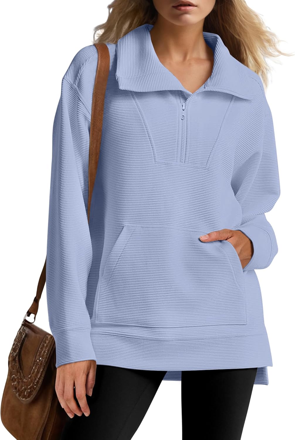 Oversized High Neck Half Zip Knit Sweatshirts