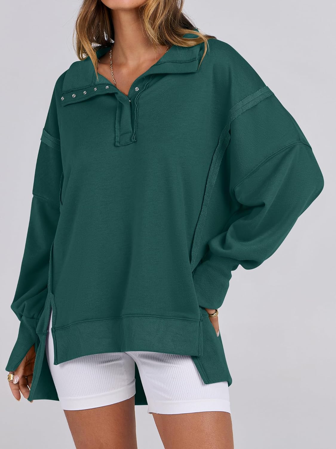 Women's Oversized Casual Loose Button Up Henley Pullover Sweatshirts