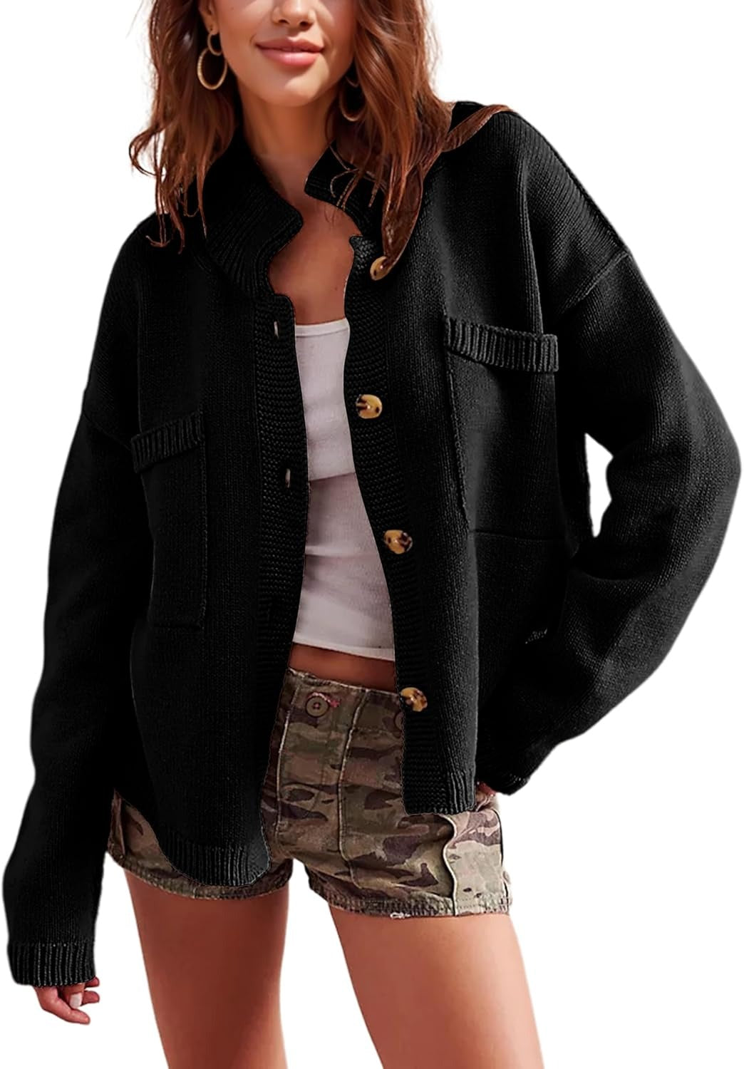 Fall Button Down Knit Tops Sweater cardigan