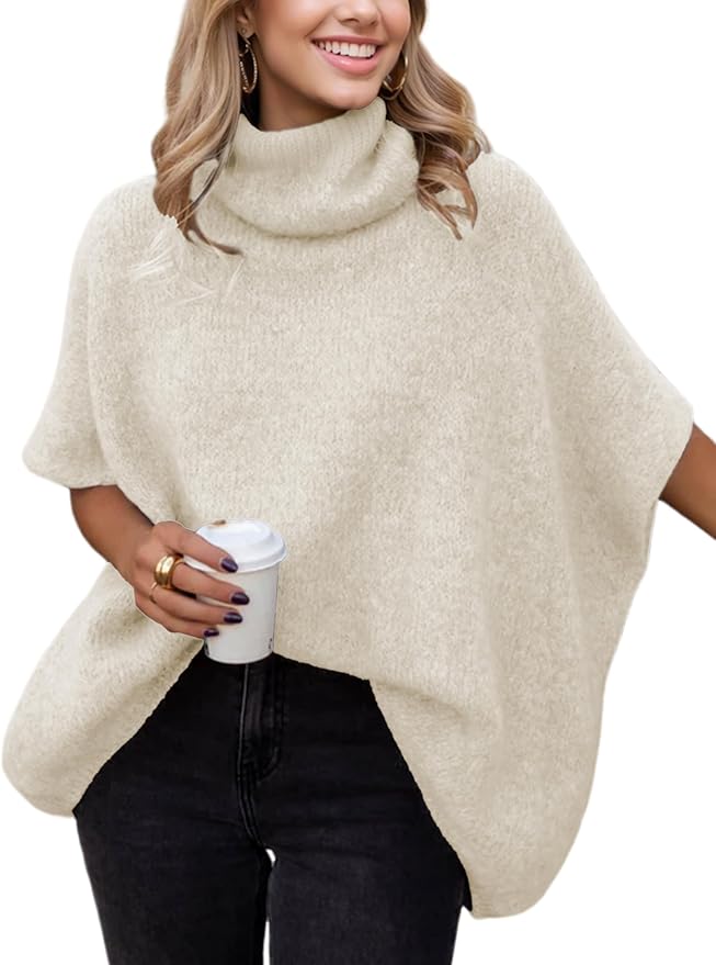 Womens Turtleneck Short Batwing Sleeve Sweater