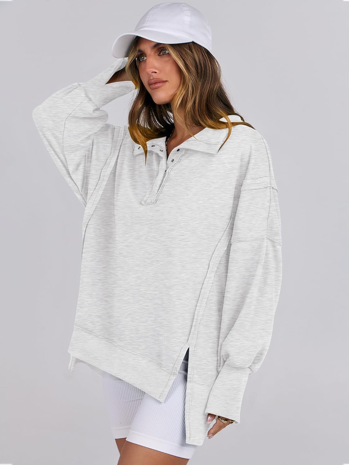 Women's Oversized Casual Loose Button Up Henley Pullover Sweatshirts