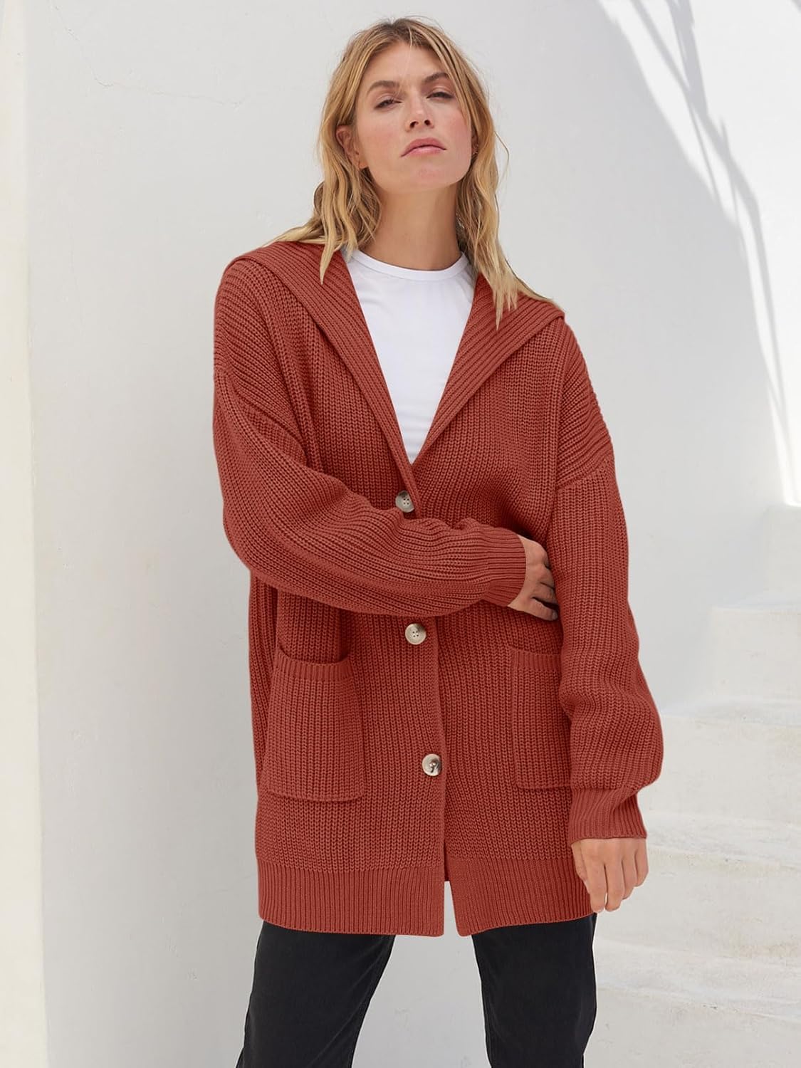 Women's Long Sleeve Button Lapel Oversized Cardigan