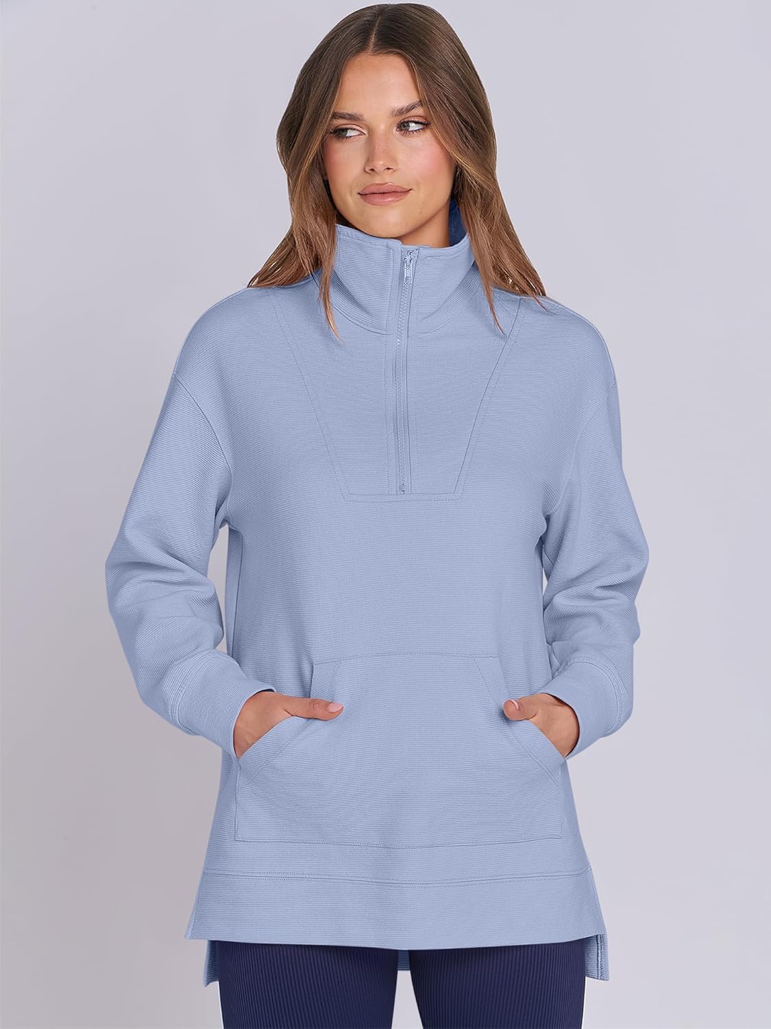 Oversized High Neck Half Zip Knit Sweatshirts