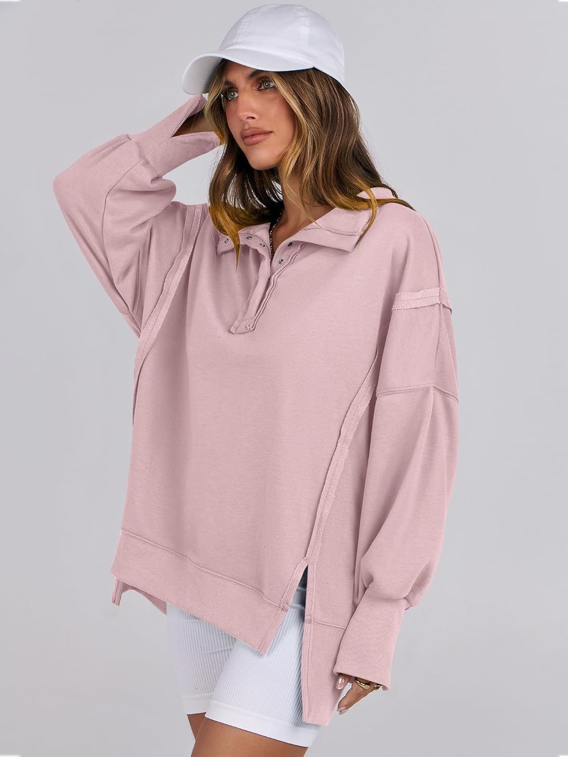 Women's Oversized Casual Loose Button Up Henley Pullover Sweatshirts
