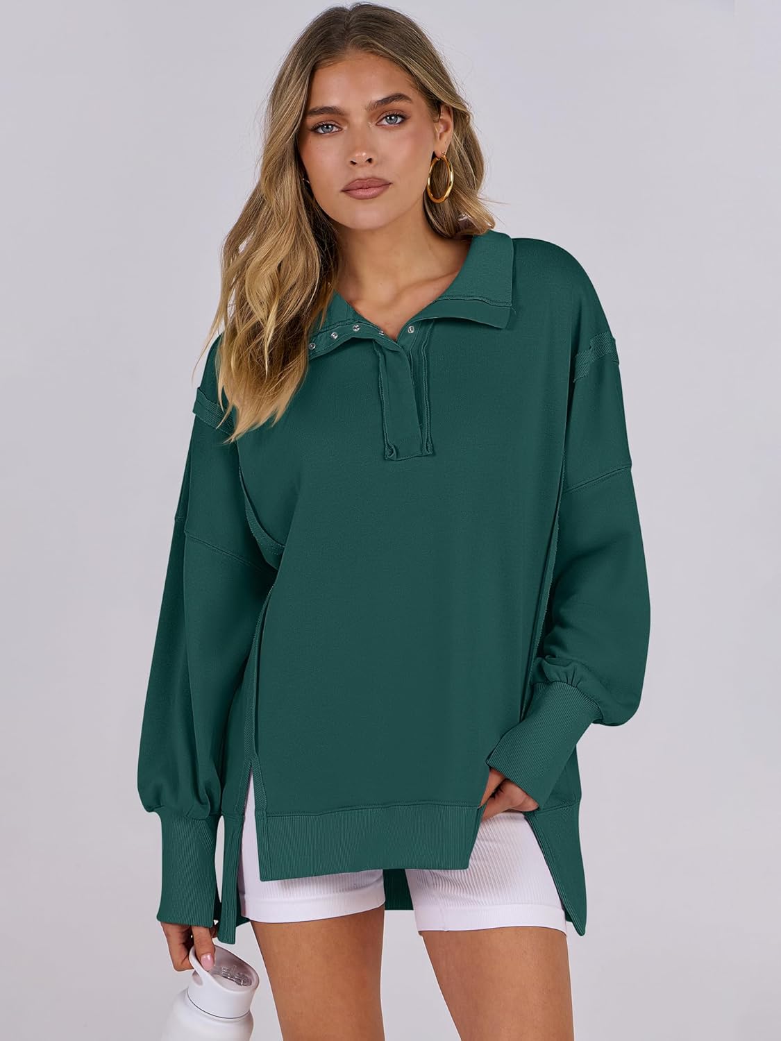 Women's Oversized Casual Loose Button Up Henley Pullover Sweatshirts