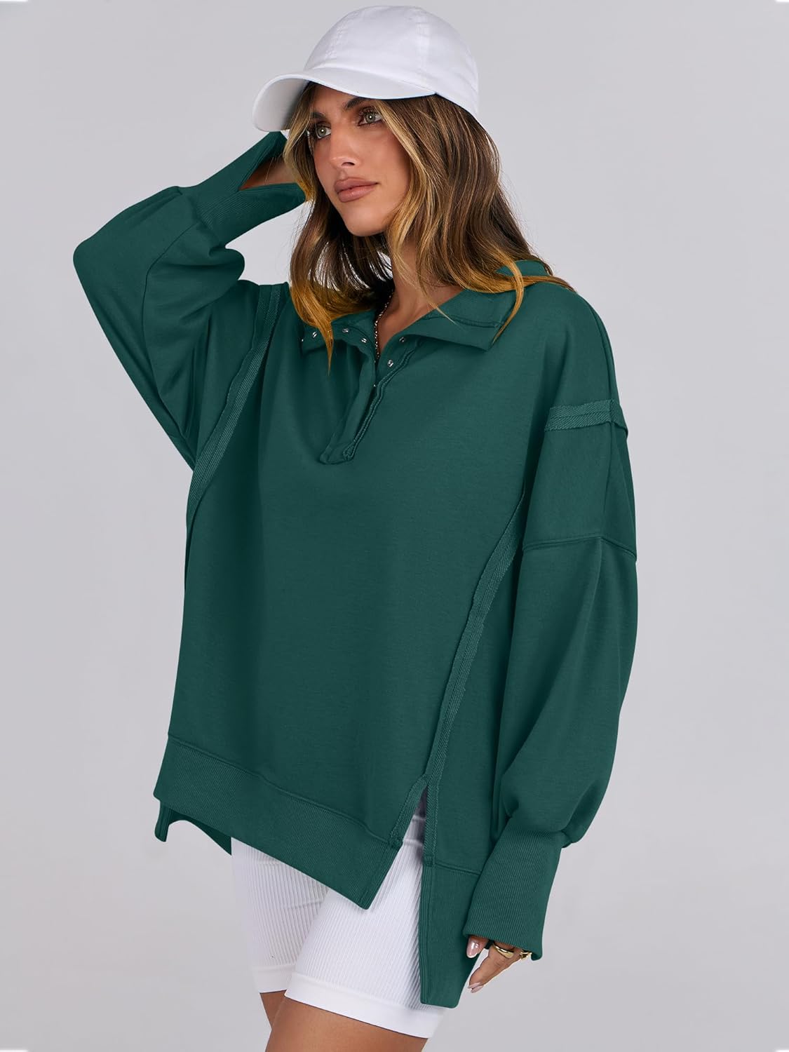 Women's Oversized Casual Loose Button Up Henley Pullover Sweatshirts