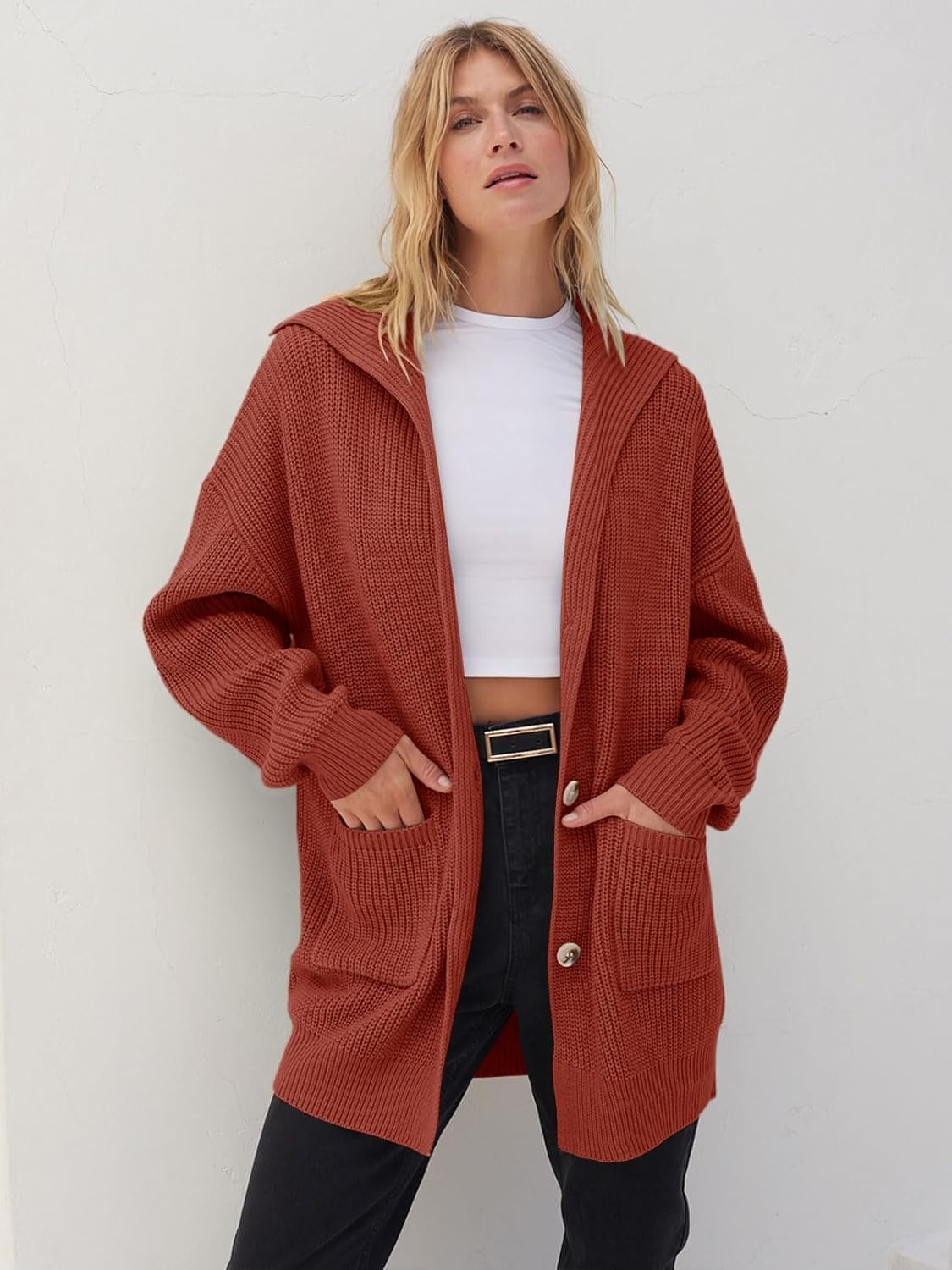 Women's Long Sleeve Button Lapel Oversized Cardigan