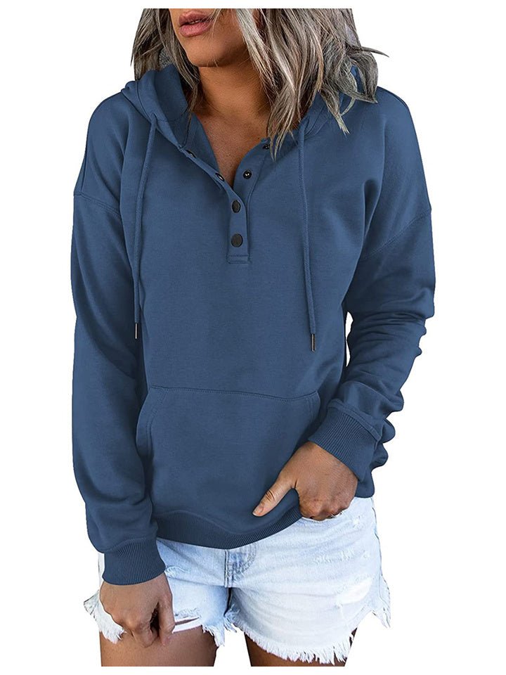 Women's Fashion Ladies Temperament Elegant Commuter Solid Color Pullover Hooded Drawstring Insert Pockets Sweater