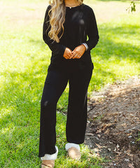 BRUSHED KNIT LONG SLEEVE TOP AND PANT SET