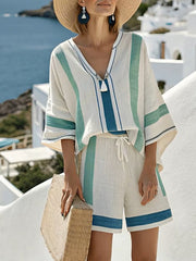 Women's Resort Loose Striped Shorts Set