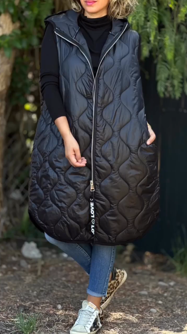 Sleeveless Winter Long Hooded Jacket Oversized Puffer Coat